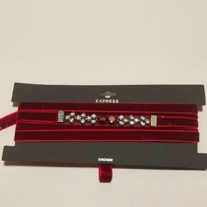 🔥🔥Express Women's Red Velvet Ribbon Choker With Gems NEW WITH TAGS